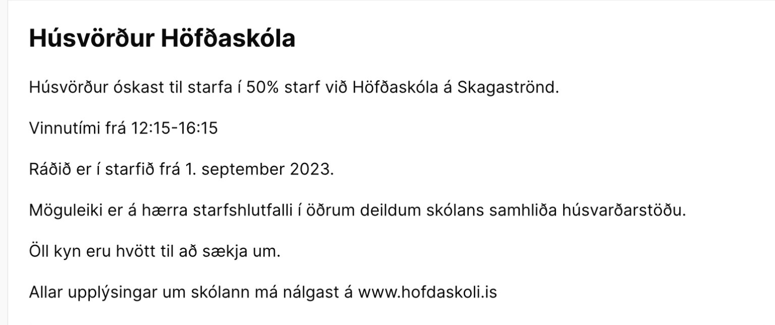 Húsvörður óskast | Höfðaskóli
