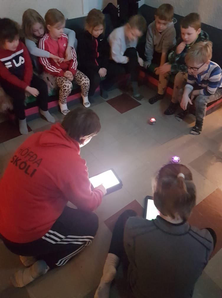 Unglingar í forritunarvali heimsóttu yngsta stig