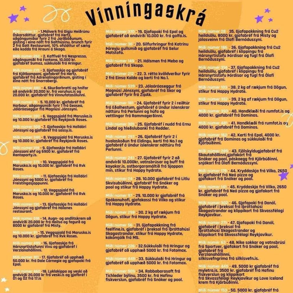 Happdrætti - vinningaskrá