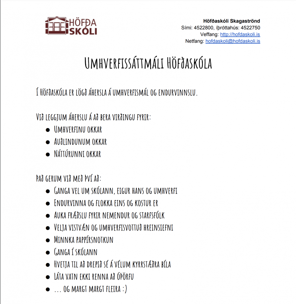 Umhverfissáttmáli Höfðaskóla