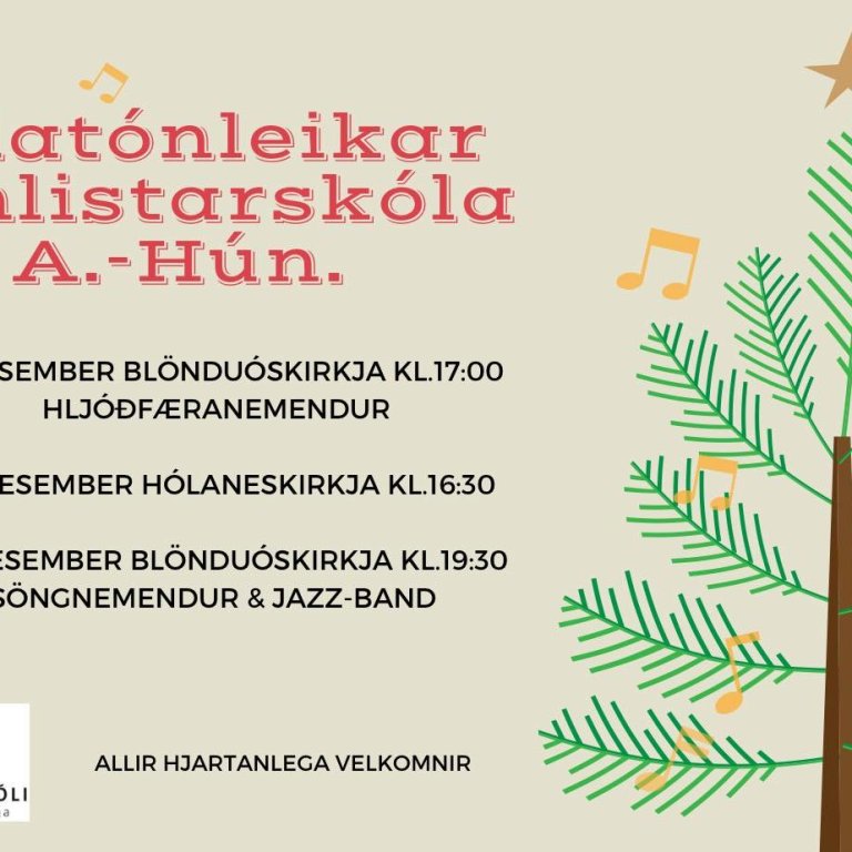 Jólatónleikar Tónlistarskóla A.-Hún. fara fram 13. desember kl.16:30 í Hólaneskirkju