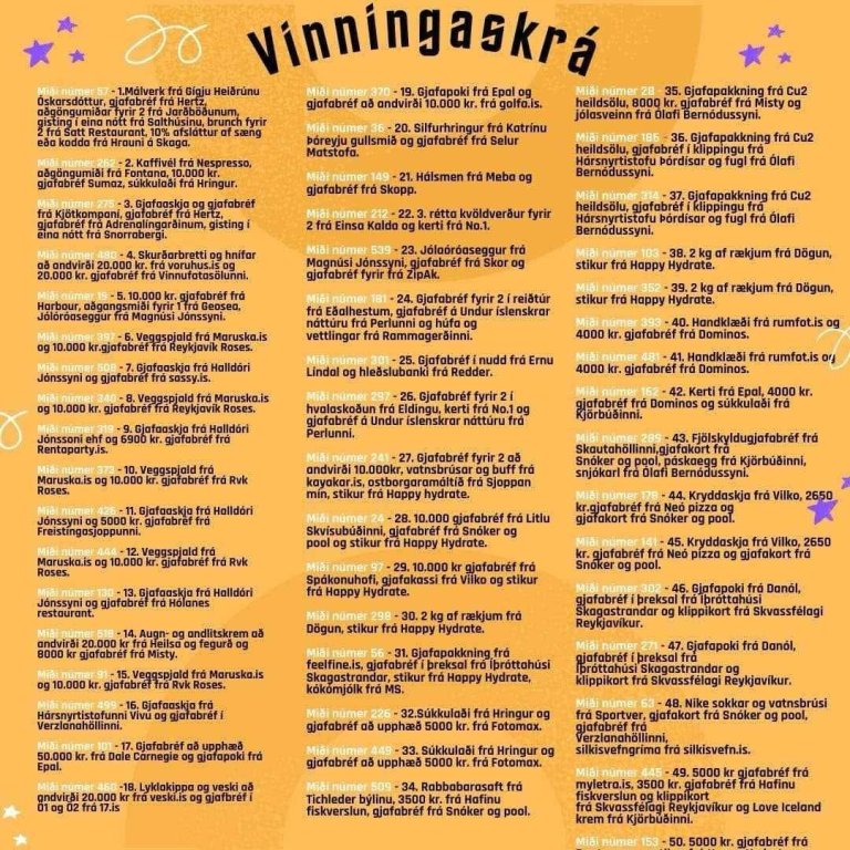 Happdrætti - vinningaskrá