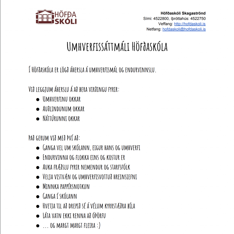 Umhverfissáttmáli Höfðaskóla