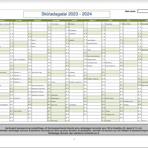 Skóladagatal veturinn 2023-2024